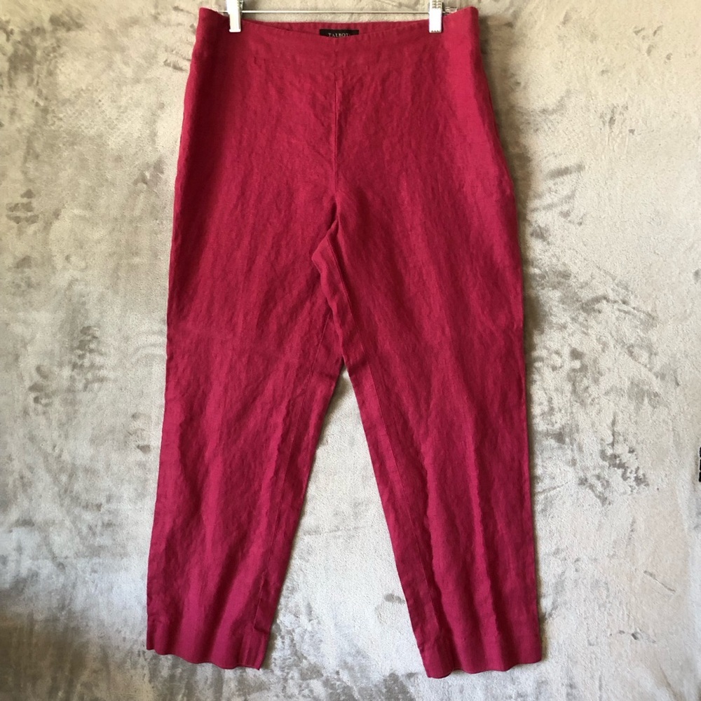 Linen Crop Pants Talbots Irish Linen Pink Raspberry Career Casual Size 12